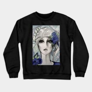 PALE BLUE GREY 70S GIRL IN TURBAN DRAWING Crewneck Sweatshirt